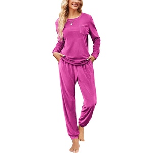 image:imageEkouaer Womens Pajamas Sets Long Sleeve Soft Sleepwear 2 Piece Velvet Pjs Lounge Sets with PocketsRose Red