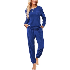 image:imageEkouaer Womens Pajamas Sets Long Sleeve Soft Sleepwear 2 Piece Velvet Pjs Lounge Sets with PocketsSnorkel Blue