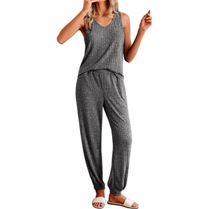 image:imageEkouaer Womens Pajamas Sleeveless Summer Lounge Set Ribbed Knit Pj Loungewear Soft Tank Sleepwear Nightwear SXXLDark Gray