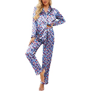 image:imageEkouaer Womens Satin Pajama Set Classic Pattern Silky Pj Sets Button Down Sleepwear LoungewearOil Painting 03