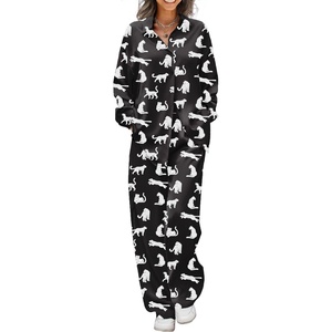 image:imageEkouaer Womens Satin Silky Pajama Set 2 Piece Print PJs Soft Loungewear Button Down Sleepwear with Elastic Waist Long PantsBblack Leopard