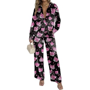 image:imageEkouaer Womens Satin Silky Pajama Set 2 Piece Print PJs Soft Loungewear Button Down Sleepwear with Elastic Waist Long PantsCpink Leopard
