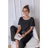 image:imageEkouaer 100 Cotton Pajama for Women Short Sleeve Pj Top With Long Pants 2 Piece Lounge Set with PocketBlack