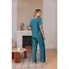 image:imageEkouaer 100 Cotton Pajama for Women Short Sleeve Pj Top With Long Pants 2 Piece Lounge Set with PocketBlue Green