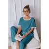 image:imageEkouaer 100 Cotton Pajama for Women Short Sleeve Pj Top With Long Pants 2 Piece Lounge Set with PocketBlue Green