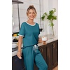 image:imageEkouaer 100 Cotton Pajama for Women Short Sleeve Pj Top With Long Pants 2 Piece Lounge Set with PocketBlue Green