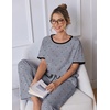 image:imageEkouaer 100 Cotton Pajama for Women Short Sleeve Pj Top With Long Pants 2 Piece Lounge Set with PocketBow Heartgrey
