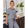 image:imageEkouaer 100 Cotton Pajama for Women Short Sleeve Pj Top With Long Pants 2 Piece Lounge Set with PocketBow Heartgrey