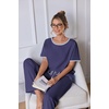 image:imageEkouaer 100 Cotton Pajama for Women Short Sleeve Pj Top With Long Pants 2 Piece Lounge Set with PocketDark Blue