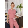 image:imageEkouaer 100 Cotton Pajama for Women Short Sleeve Pj Top With Long Pants 2 Piece Lounge Set with PocketDusty Rose