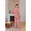 image:imageEkouaer 100 Cotton Pajama for Women Short Sleeve Pj Top With Long Pants 2 Piece Lounge Set with PocketDusty Rose