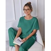image:imageEkouaer 100 Cotton Pajama for Women Short Sleeve Pj Top With Long Pants 2 Piece Lounge Set with PocketEmerald Green