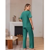 image:imageEkouaer 100 Cotton Pajama for Women Short Sleeve Pj Top With Long Pants 2 Piece Lounge Set with PocketEmerald Green