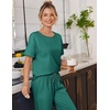 image:imageEkouaer 100 Cotton Pajama for Women Short Sleeve Pj Top With Long Pants 2 Piece Lounge Set with PocketEmerald Green