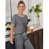 image:imageEkouaer 100 Cotton Pajama for Women Short Sleeve Pj Top With Long Pants 2 Piece Lounge Set with PocketGrey
