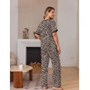 image:imageEkouaer 100 Cotton Pajama for Women Short Sleeve Pj Top With Long Pants 2 Piece Lounge Set with PocketLeopard