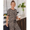 image:imageEkouaer 100 Cotton Pajama for Women Short Sleeve Pj Top With Long Pants 2 Piece Lounge Set with PocketLeopard