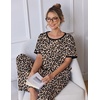 image:imageEkouaer 100 Cotton Pajama for Women Short Sleeve Pj Top With Long Pants 2 Piece Lounge Set with PocketLeopard
