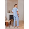 image:imageEkouaer 100 Cotton Pajama for Women Short Sleeve Pj Top With Long Pants 2 Piece Lounge Set with PocketLight Blue