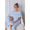 image:imageEkouaer 100 Cotton Pajama for Women Short Sleeve Pj Top With Long Pants 2 Piece Lounge Set with PocketLight Blue