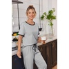 image:imageEkouaer 100 Cotton Pajama for Women Short Sleeve Pj Top With Long Pants 2 Piece Lounge Set with PocketLight Gray