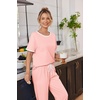 image:imageEkouaer 100 Cotton Pajama for Women Short Sleeve Pj Top With Long Pants 2 Piece Lounge Set with PocketLight Pink