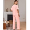 image:imageEkouaer 100 Cotton Pajama for Women Short Sleeve Pj Top With Long Pants 2 Piece Lounge Set with PocketLight Pink