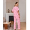 image:imageEkouaer 100 Cotton Pajama for Women Short Sleeve Pj Top With Long Pants 2 Piece Lounge Set with PocketPink Leopard