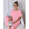 image:imageEkouaer 100 Cotton Pajama for Women Short Sleeve Pj Top With Long Pants 2 Piece Lounge Set with PocketPink Leopard