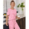 image:imageEkouaer 100 Cotton Pajama for Women Short Sleeve Pj Top With Long Pants 2 Piece Lounge Set with PocketPink Leopard