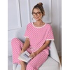 image:imageEkouaer 100 Cotton Pajama for Women Short Sleeve Pj Top With Long Pants 2 Piece Lounge Set with PocketPolka Dots  Pink