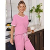 image:imageEkouaer 100 Cotton Pajama for Women Short Sleeve Pj Top With Long Pants 2 Piece Lounge Set with PocketPolka Dots  Pink