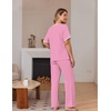 image:imageEkouaer 100 Cotton Pajama for Women Short Sleeve Pj Top With Long Pants 2 Piece Lounge Set with PocketPolka Dots  Pink