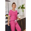 image:imageEkouaer 100 Cotton Pajama for Women Short Sleeve Pj Top With Long Pants 2 Piece Lounge Set with PocketRose Red