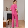 image:imageEkouaer 100 Cotton Pajama for Women Short Sleeve Pj Top With Long Pants 2 Piece Lounge Set with PocketRose Red