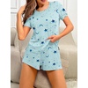image:imageEkouaer 2 Pack Pajamas Short Sleeve Top with Shorts Sets Comfy Pjs Lounge Sets Sleepwear for WomenBlue StarFloral