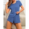 image:imageEkouaer 2 Pack Pajamas Short Sleeve Top with Shorts Sets Comfy Pjs Lounge Sets Sleepwear for WomenDotBlack Floral