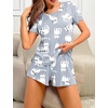 image:imageEkouaer 2 Pack Pajamas Short Sleeve Top with Shorts Sets Comfy Pjs Lounge Sets Sleepwear for WomenStarCat