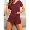 image:imageEkouaer 2 Pack Pajamas Short Sleeve Top with Shorts Sets Comfy Pjs Lounge Sets Sleepwear for WomenWine RedStar