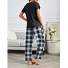 image:imageEkouaer 2 Pack Pajamas for Women Set Short Sleeve Sleepwear Top and Pants Pjs Soft Printed Lounge Sets with PocketsBlack Red PlaidBlack White Plaid