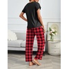 image:imageEkouaer 2 Pack Pajamas for Women Set Short Sleeve Sleepwear Top and Pants Pjs Soft Printed Lounge Sets with PocketsBlack Red PlaidLight Grey Plaid