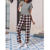 image:imageEkouaer 2 Pack Pajamas for Women Set Short Sleeve Sleepwear Top and Pants Pjs Soft Printed Lounge Sets with PocketsBlack Red PlaidLight Grey Plaid