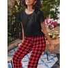image:imageEkouaer 2 Pack Pajamas for Women Set Short Sleeve Sleepwear Top and Pants Pjs Soft Printed Lounge Sets with PocketsBlack Red PlaidLight Grey Plaid