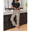 image:imageEkouaer 2 Pack Pajamas for Women Set Short Sleeve Sleepwear Top and Pants Pjs Soft Printed Lounge Sets with PocketsBlack StripedBlack Leopard