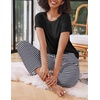 image:imageEkouaer 2 Pack Pajamas for Women Set Short Sleeve Sleepwear Top and Pants Pjs Soft Printed Lounge Sets with PocketsBlack StripedBlack Leopard