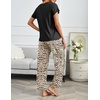 image:imageEkouaer 2 Pack Pajamas for Women Set Short Sleeve Sleepwear Top and Pants Pjs Soft Printed Lounge Sets with PocketsBlack StripedBlack Leopard