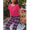 image:imageEkouaer 2 Pack Pajamas for Women Set Short Sleeve Sleepwear Top and Pants Pjs Soft Printed Lounge Sets with PocketsBlack White PlaidRose Pink Plaid