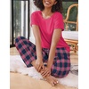 image:imageEkouaer 2 Pack Pajamas for Women Set Short Sleeve Sleepwear Top and Pants Pjs Soft Printed Lounge Sets with PocketsBlack White PlaidRose Pink Plaid