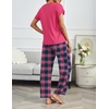 image:imageEkouaer 2 Pack Pajamas for Women Set Short Sleeve Sleepwear Top and Pants Pjs Soft Printed Lounge Sets with PocketsBlack White PlaidRose Pink Plaid