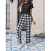 image:imageEkouaer 2 Pack Pajamas for Women Set Short Sleeve Sleepwear Top and Pants Pjs Soft Printed Lounge Sets with PocketsBlack White PlaidRose Pink Plaid